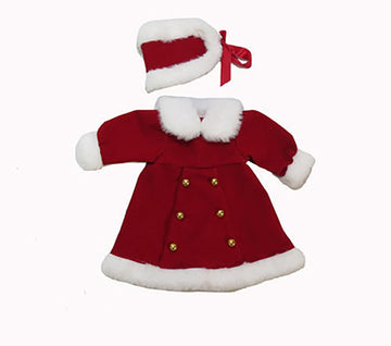 American Fashion World Red Coat with White Fur Trim & Matching Headpiece for 18 Inch Dolls - Winter Christmas Outfit with White Leggings
