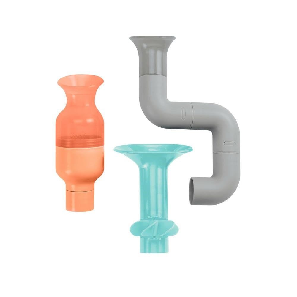 Boon Tubes Toddler Bath Toys - Bathtub Building Toys with Suction Cups - Toddler Sensory Toys and Bathtub Essentials - Gray - 3 Count - Kids Ages 12