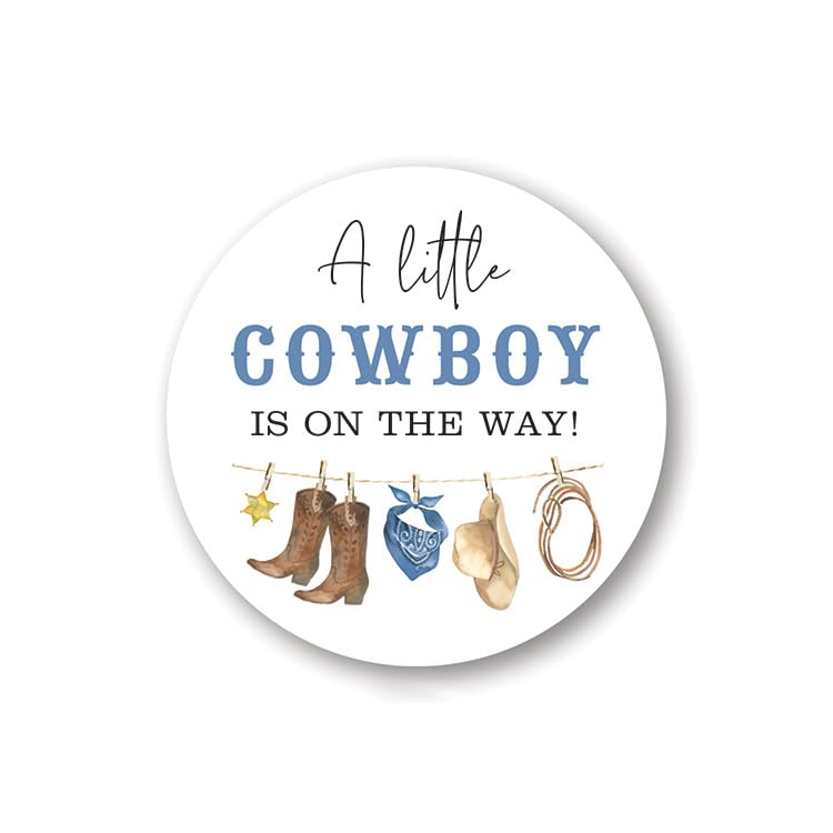 A Little Cowboy is On The Way Baby Shower Favor Stickers - 60 Labels
