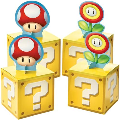 Super Mario Brothers Centerpiece Decorating Kit - 2 Boxes (8") - 1 Centerpiece (4" x 5.5") & 1 Centerpiece (7.75" x 9") Pack of 4 - Perfect for Themed