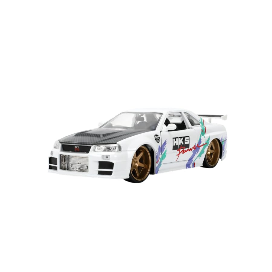Jada Toys JDM Tuners 1:24 Die-Cast 2002 Nissan Skyline GT-R (R34), Opening Doors, Detailed Interior, Rubber Tires, Collectible for Ages 8+(Glossy