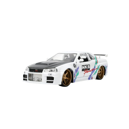 Jada Toys JDM Tuners 1:24 Die-Cast 2002 Nissan Skyline GT-R (R34), Opening Doors, Detailed Interior, Rubber Tires, Collectible for Ages 8+(Glossy