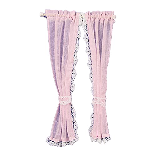 Melody Jane Dollhouse PInk Sheer Curtains on Rail Miniature 1:12 Scale Window Accessory
