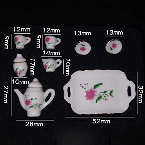 SXFSE Dollhouse Decoration Accessories, 1:12 Dollhouse Miniature Scene Model 8 PCS Porcelain Teacup and Saucer Set Pretend Play Toy (A, As Shown)