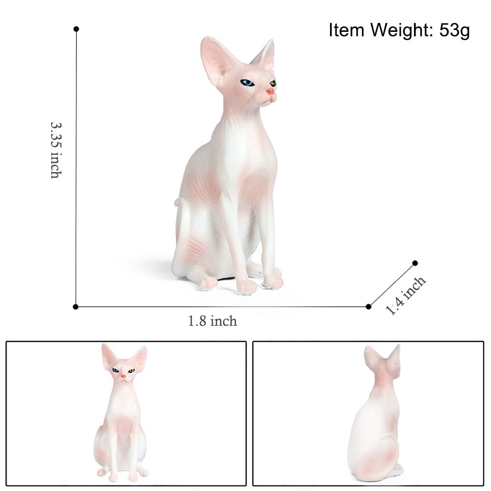Simulated Hairless Cat Model Figure Toy, 2 Pcs Realistic Sphynx Hairless Cat Figurines Collection Playset Science Educational Props Toy(Grey&Pink)