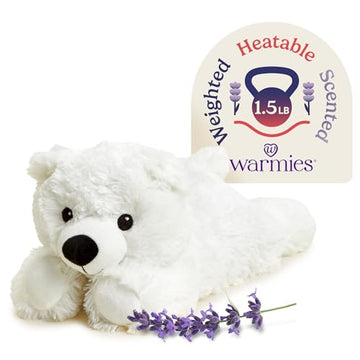 warmies Microwavable & Weighted Stuffed Animals, White Bear - Heatable Stuffed Animal, Cooling Relief - Lavender Scented Weighted Plush for Adults
