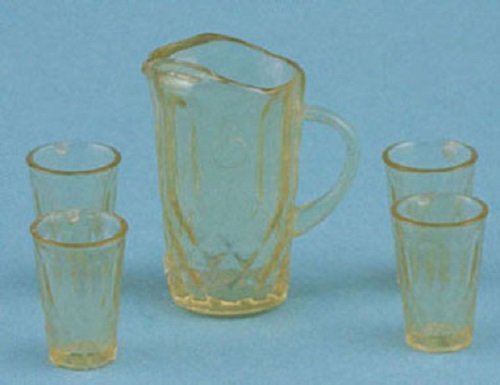 Chrysnbon Dollhouse Miniature Pitcher with 4 Glasses, Amber
