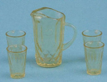 Chrysnbon Dollhouse Miniature Pitcher with 4 Glasses, Amber
