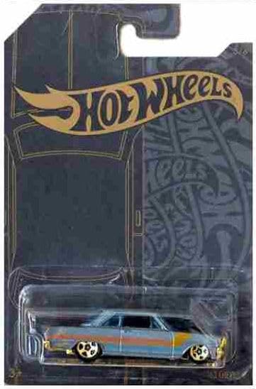 Hot Wheels 51st Anniversary Satin & Chrome Series Set of 6 Cars, Custom '71 El Camino, 71 Datsun 510 Wagon, '67 Pontiac Firebird, Aristo Rat, 63 Chevy