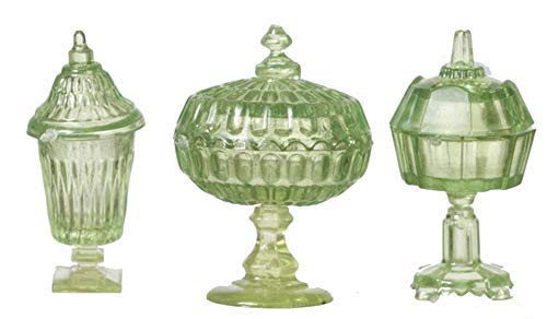 Melody Jane Dollhouse Green Candy Dishes & Lids Chrysnbon Miniature 1:12 Scale Ornaments