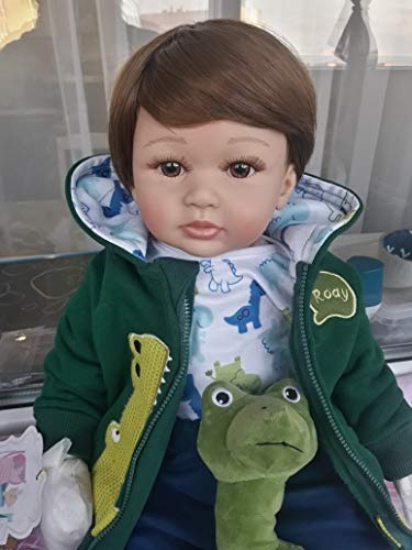 iCradle 24 inch Boy Dolls Reborn Toddler Dolls Realistic Looking Soft Silicone Weighted Soft Cloth Body Newborn Baby with Dinosaur Clothes