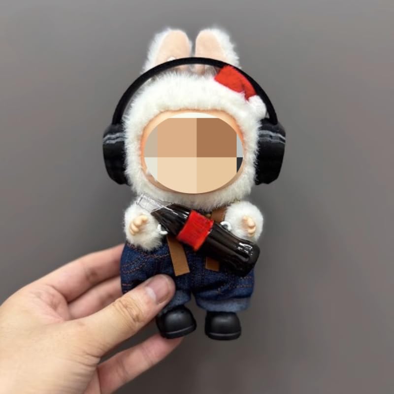 Clothes for Labubu 3-Piece Outfit Set with Headphones - Trendy for 17cm Cola Dolls,Perfect for Everyday Play & Display(NO Doll) (Black Earphones)