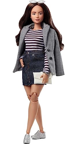 Barbie Signature @BarbieStyle Fashion Doll & Clothing Set, Curvy Brunette with 2 Tops, Skirt, Pants, Coat, Jacket, 2 Pairs of Shoes & Accessories