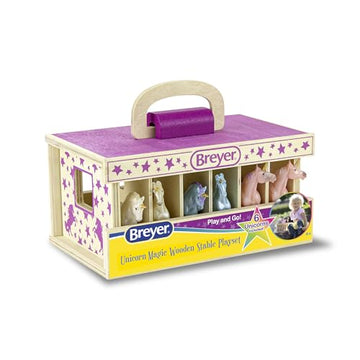 Breyer Unicorn Magic Wood Carry Stable with 6 Unicorns 59218, Multicolor