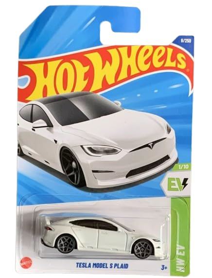 Hot Wheels Tesla Model S Plaid [White], HW EV 1/10, 9/250, 1:64 Scale Diecast Car