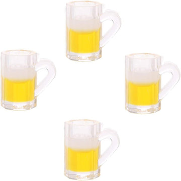 4Pcs Yellow 1:12 Scale Realistic Beer Drinking Cups Dollhouse Accessory, Porcelain Miniature Mugs Decor