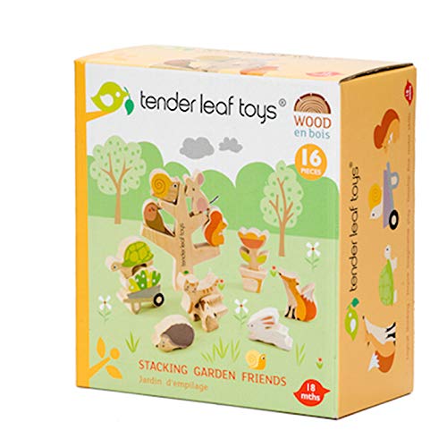 Tender Leaf Toys - Stacking Garden Friends - 14 Pcs Wooden Stacking & Balancing Toy & Educational Game with Free Travel Bag