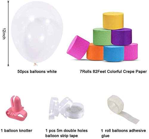 Rainbow Party Backdrop with Balloons Garland, Rainbow Cloud Birthday Photo Backdrops Props Booth Rainbow Crepe Paper Streamers Rolls for Kids Rainbow
