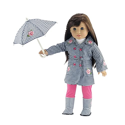 Emily Rose 18-inch Doll Raincoat Set 5-PC - Complete Rainy Day Outfit with Working Umbrella & Boots | American Girl Compatible | USA Brand