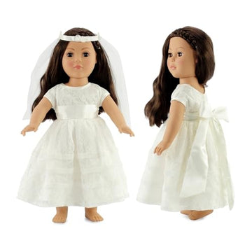 Emily Rose 18 Inch Doll Wedding Dress with Veil - White Bridal Gown & First Communion Outfit for American Girl Dolls