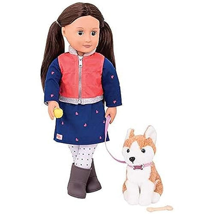 Our Generation- Leslie and Pet Husky- Accessories, Pets & 18 inch Dolls - for Girls Ages 3 Years & Up