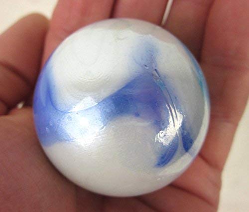 Big Game Toys~Toe Breaker 50mm (2") Bright Sky w/Stand White/Purple/Blue Marbles Glass Ball Huge Swirl