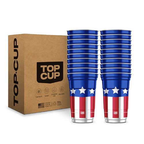 Top Cup Americana Cup | 20 oz Reusable Aluminum Party Cups 20 Count | Durable, Reusable & Recyclable, Made in USA