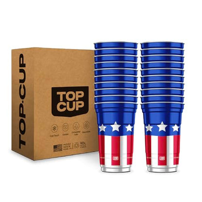 Top Cup Americana Cup | 20 oz Reusable Aluminum Party Cups 20 Count | Durable, Reusable & Recyclable, Made in USA