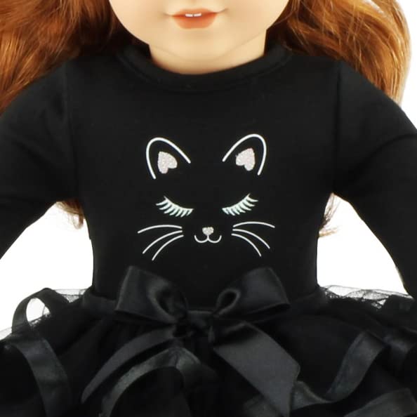 Emily Rose 18-inch Doll Black Cat Costume 4-Piece Set - Leotard, Tutu with Tail, Tights, Shoes & Cat Ears - 18" Doll Clothes | Compatible