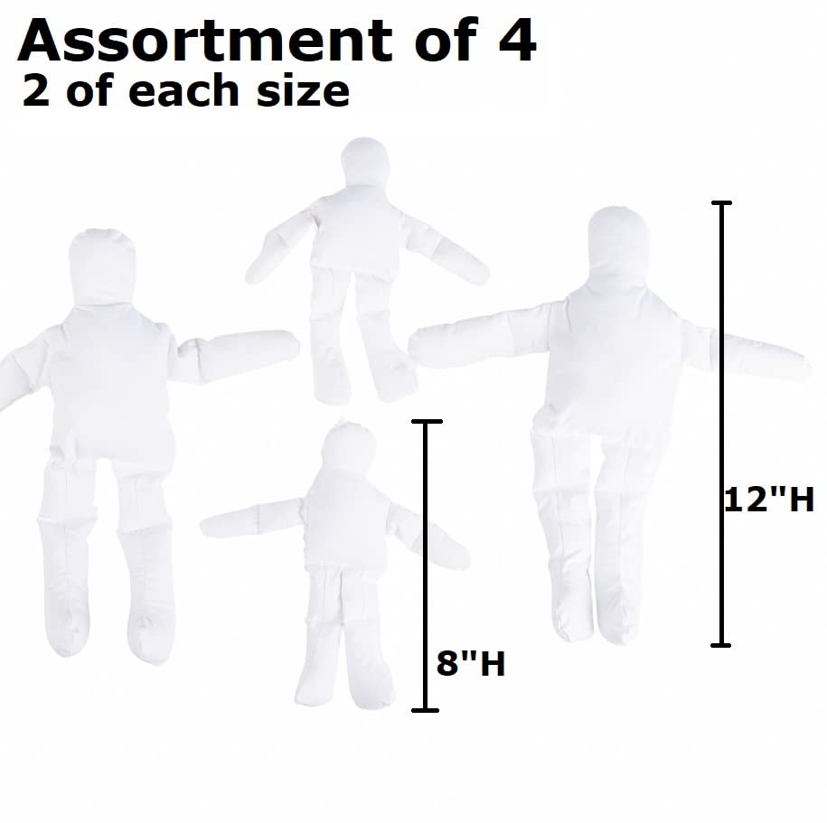 Factory Direct Craft Group of 4 Cloth Doll Body Blank Models - Pre-Stuffed Natural Muslin Doll Bodies for Making Therapy Reiki Energy Dolls, Angels