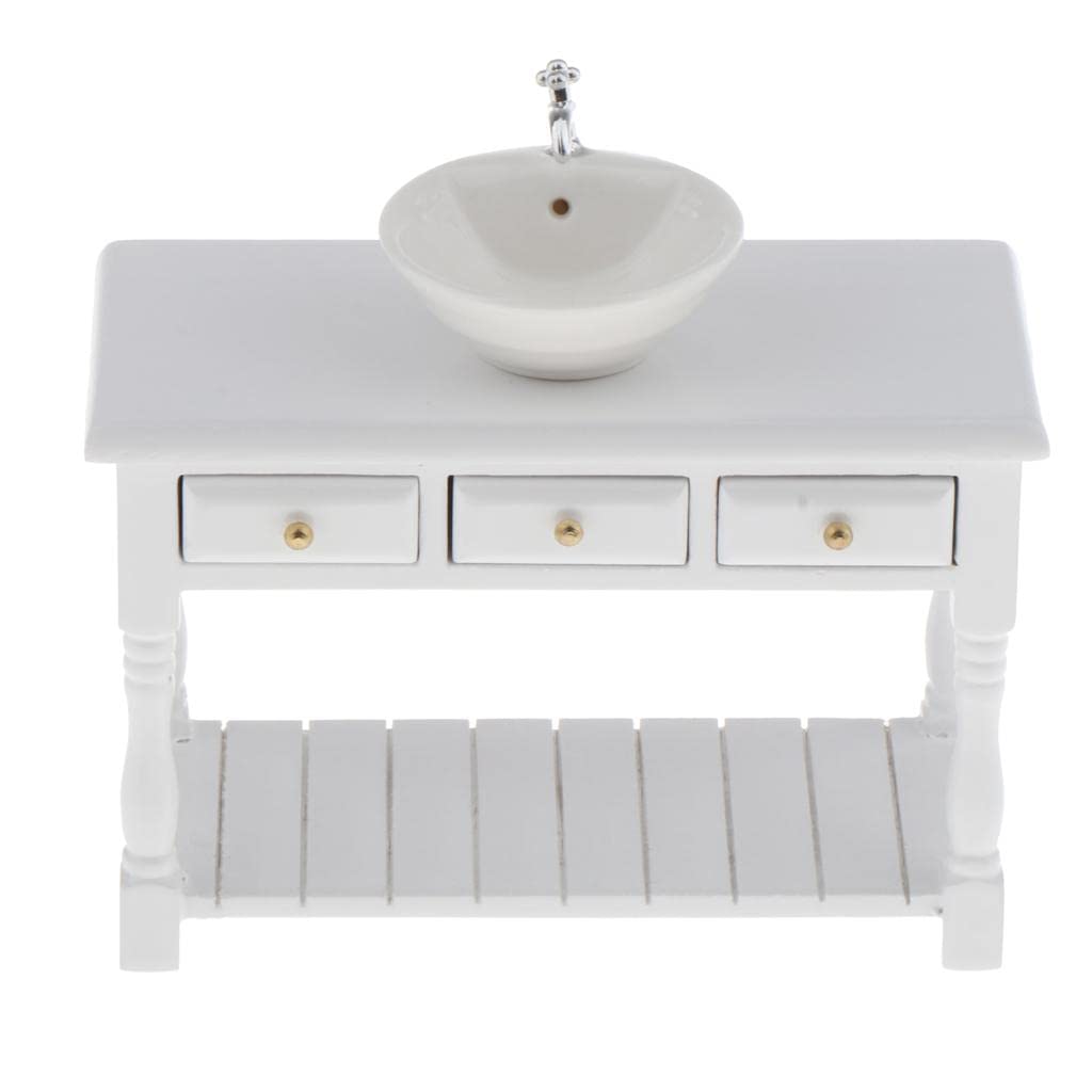 Baosity 1/12 Scale Basin Sink,Mini House Bathroom Furniture Sink,Wash Basin Cabinet for Doll House Furniture Model Bathroom Kitchen Decoration