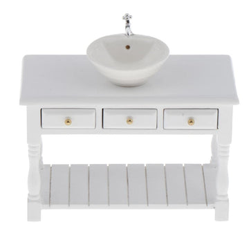 Baosity 1/12 Scale Basin Sink,Mini House Bathroom Furniture Sink,Wash Basin Cabinet for Doll House Furniture Model Bathroom Kitchen Decoration