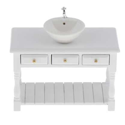 Baosity 1/12 Scale Basin Sink,Mini House Bathroom Furniture Sink,Wash Basin Cabinet for Doll House Furniture Model Bathroom Kitchen Decoration