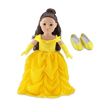 Emily Rose 18 Inch Doll Clothes - 3PC Yellow Princess Ball Gown with Matching Gloves & Shoes | 18" Doll Costume | American Girl & Our Generation Dolls