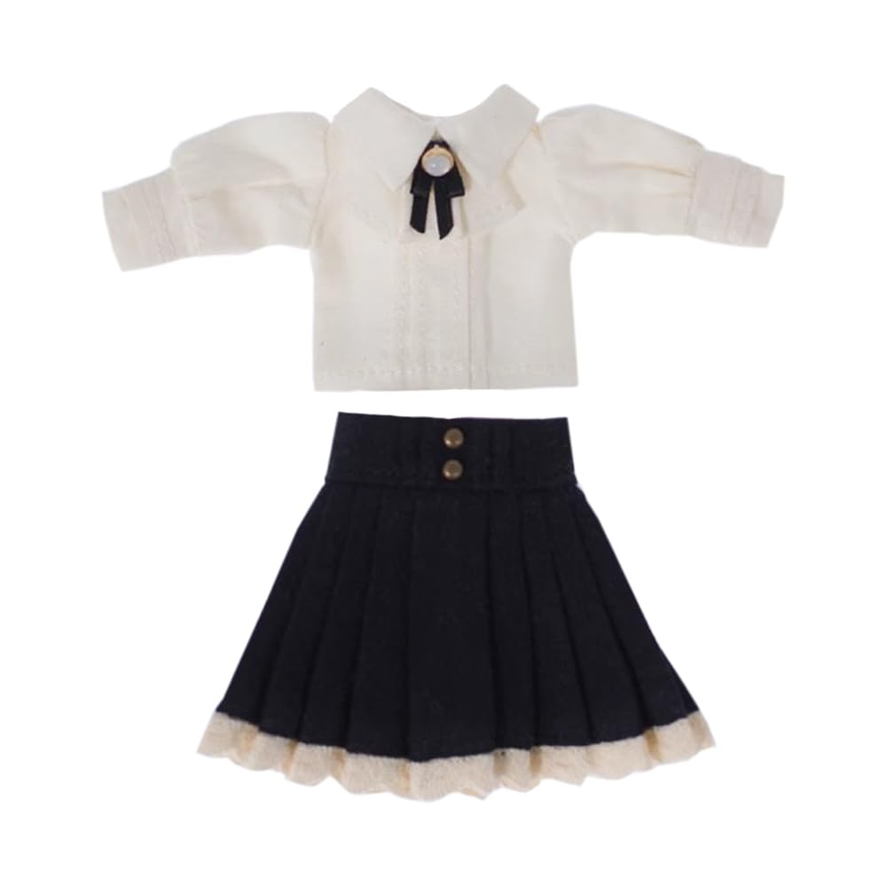 niannyyhouse 1/12 BJD OB11 Doll Clothes White Long-Sleeved Shirt Skirt Doll Dressup (Black)