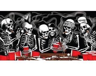 Bones Portable Pong Table with Cup Holes for Football Tailgating, Camping, Halloween Decoration Games.