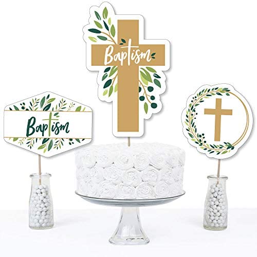 Big Dot of Happiness Baptism Elegant Cross - Religious Party Centerpiece Sticks - Table Toppers - Set of 15
