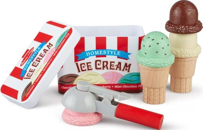 Melissa & Doug Scoop and Stack Ice Cream Playset, Magnetic Wooden Toys & Pretend Play Kitchen Accessories, Preschool Learning Toys for Girls & Boys 3+