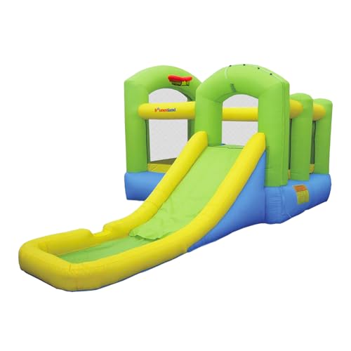 Bounceland Bounce 'N Splash Island Wet or Dry Inflatable Bouncer or Water Slide All in one, Large Pool, Fun Bouncing Area with Basketball Hoop, Long