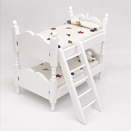 SXFSE Loft Bed, 1:12 Wooden Dollhouse Miniature Furniture Decor Bunk Bed with Ladder, Bedroom Set Play Toy