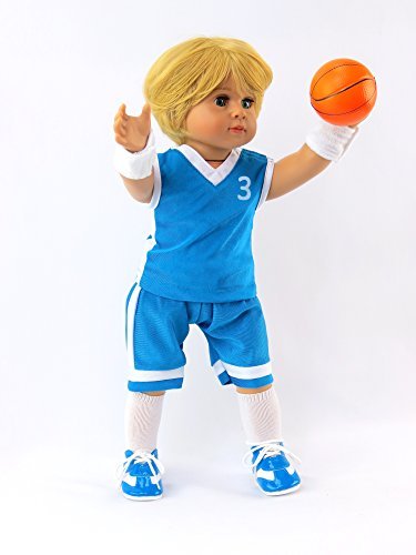 American Fashion World Boy’s Blue Basketball Uniform for 18-Inch Dolls | Accessories Included | Premium Quality & Trendy Design | Dolls Clothes |