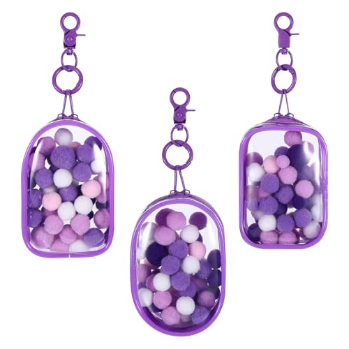 NYTGAH 3 Pack Clear Figure Display Bag with Keychain with 3 Sgapes,Waterproof&Dustproof Blind Box Keychain Pouch with Zipper(Purple)