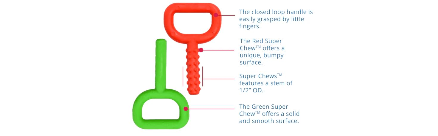Chewy Tubes Super Chew (2 Pack) - Knobby Closed Loop Oral Motor Chewing Tool for Practicing Biting and Chewing [Red, 9/16" Diameter] | Made in USA |
