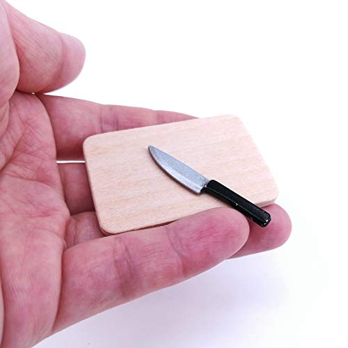 SXFSE Dollhouse Decoration Accessories, 1:12 Dollhouse Miniature Scene Model Kitchen Knives Set with Chopping Board Pretend Play Toy