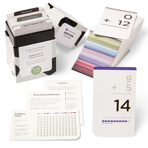 Think Tank Scholar 173 Addition Flash Cards Set (Award Winning) All Facts 0-12 Answer on Back, for Kids in Kindergarten, 1ST, 2ND, 3RD Grade Class or