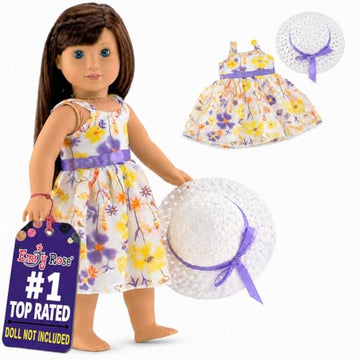Emily Rose 18 Inch Doll Easter Spring Dress with Hat Chiffon Floral Sundress Outfit - Summer Dress & Matching Hat - Doll NOT Included - Fits American