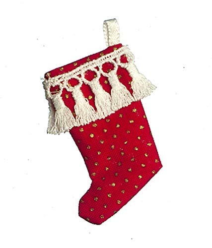 Melody Jane Dollhouse Red Gold Spot Christmas Stocking Tasseled Decoration 1:12 Accessory