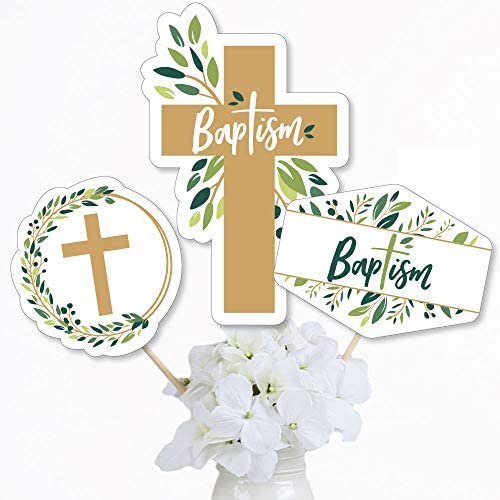 Big Dot of Happiness Baptism Elegant Cross - Religious Party Centerpiece Sticks - Table Toppers - Set of 15