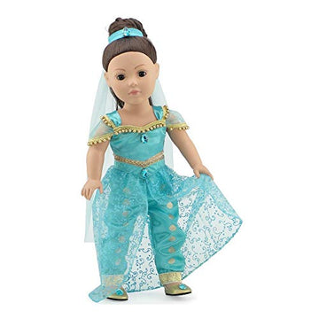 Emily Rose 18 Inch Doll Stunning 4-PC Jeweled Arabian Princess Gift Set for 5+ Girls | Includes 18" Doll Shoes and Hair Accessory! | Halloween Costume