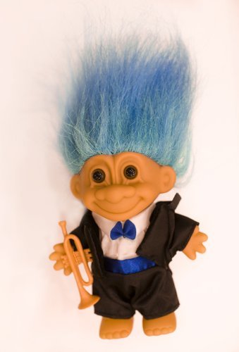 Russ Berrie My Lucky Jazz Musician Troll Doll w/Trumpet (Blue Hair)